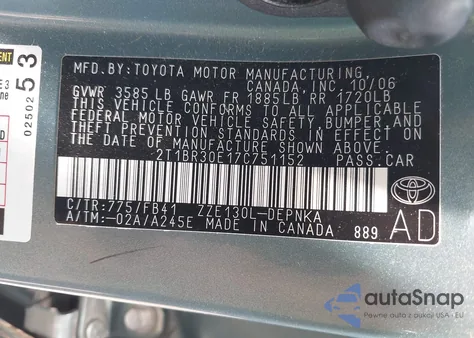 2007 Toyota Corolla Ce/Le/S from USA, damaged, VIN 2T1BR30E17C751152